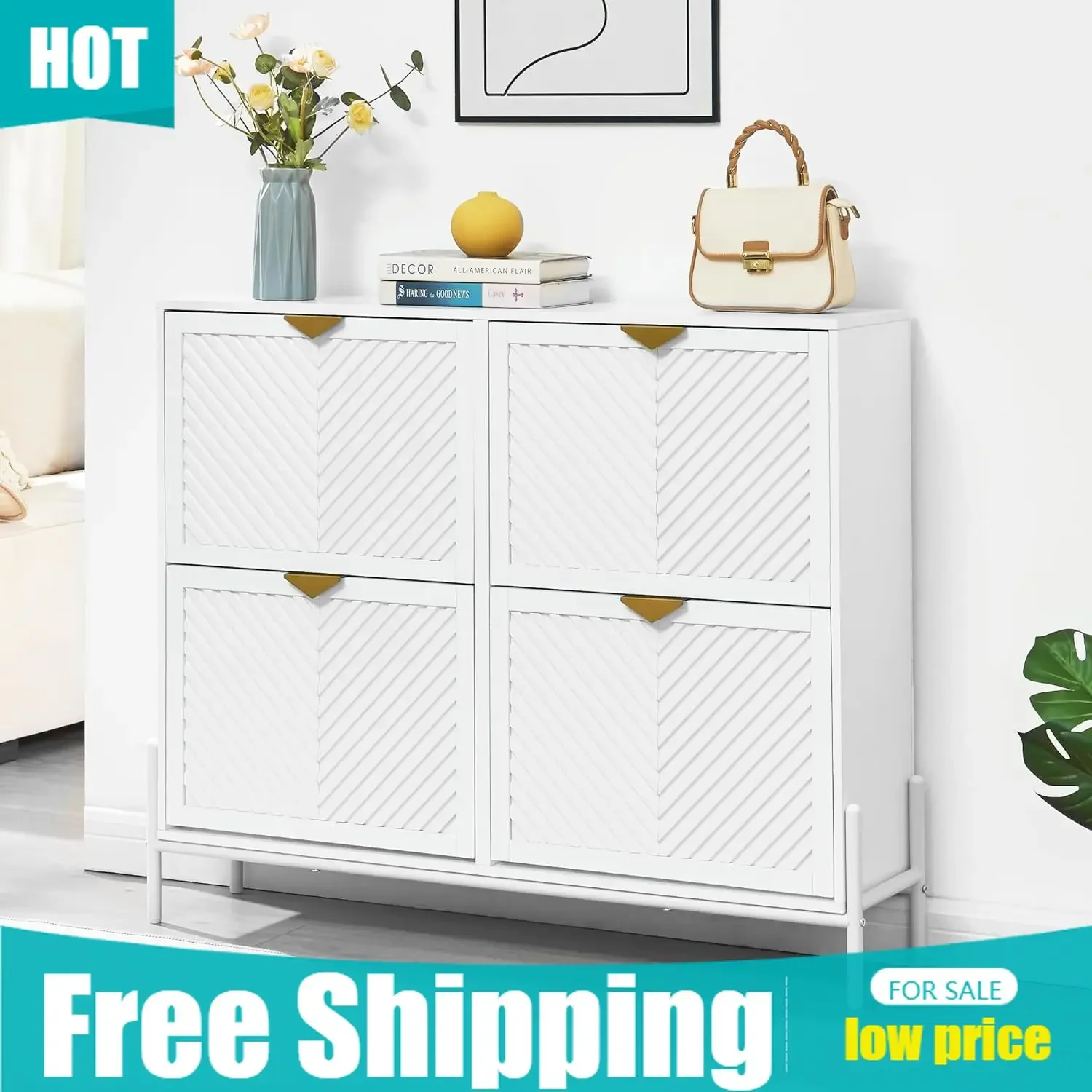 Shoe Rack Cabinet Narrow Entryway - Scarpiera con 4 cassetti a ribalta,