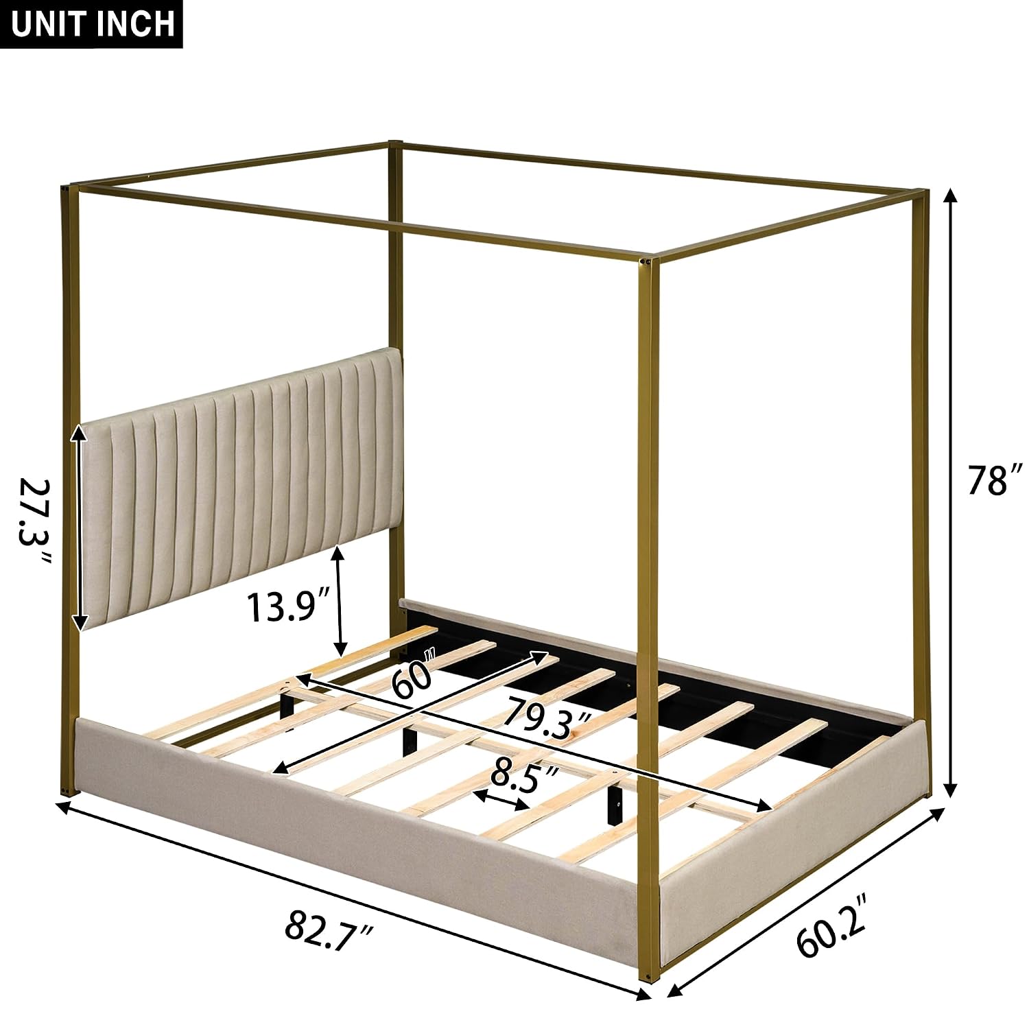 Canopy Bed Frame Metal Queen - Letto a baldacchino moderno con testiera