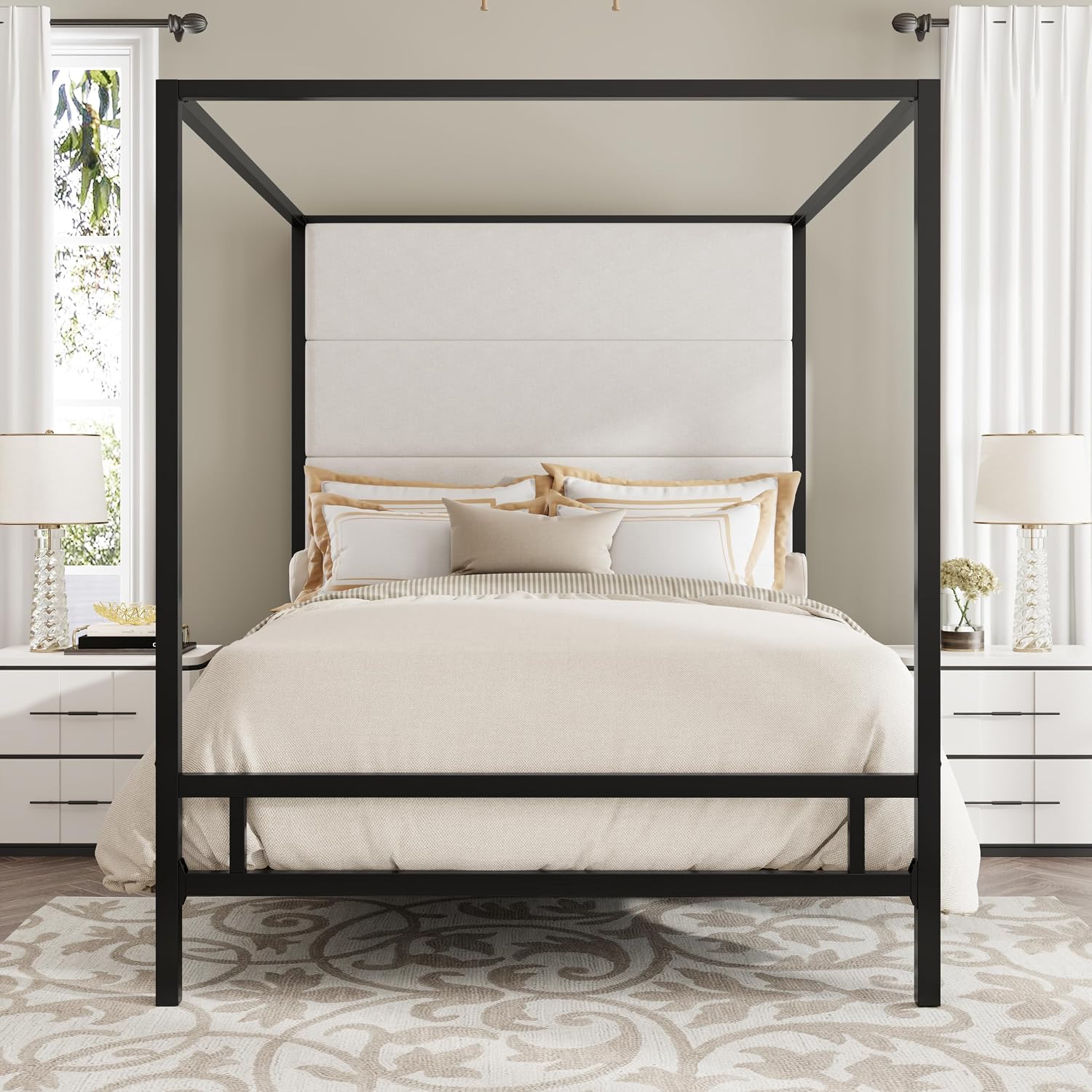 Canopy Bed Frame Metal Queen - Letto a baldacchino matrimoniale in metallo
