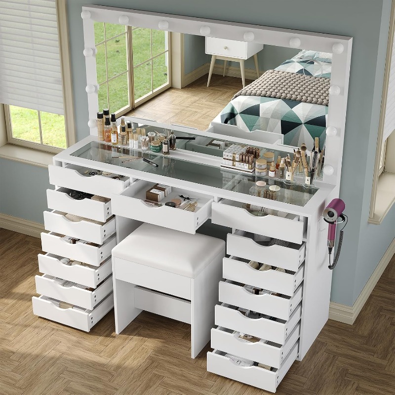 Dressing Table Vanity With Lighted Mirror - Tavolo da Trucco Yanosaku con Specchio