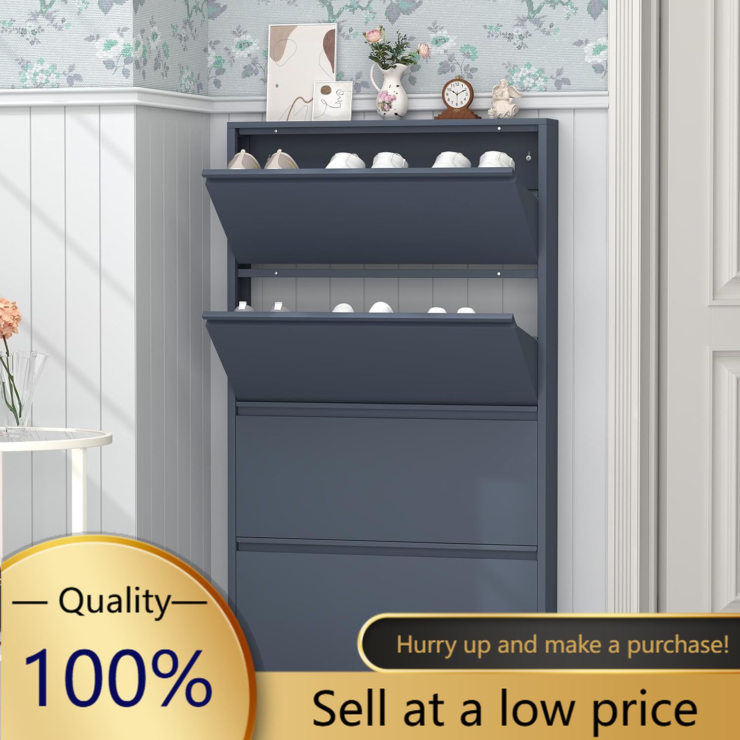 Scarpiera con 4 ante a ribalta - Shoe Rack Cabinet Narrow Entryway recensione e prezzo